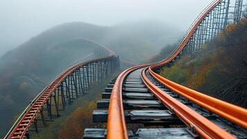 Rollercoaster in foggy mountains photo