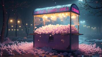 Snow covered popcorn cart at night photo
