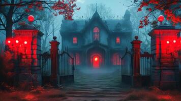 Spooky haunted house at night photo