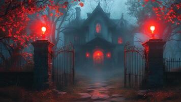 Spooky haunted house at night photo