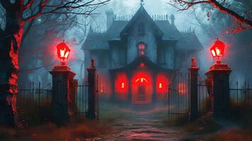 Spooky haunted house at night photo