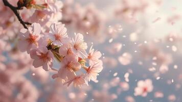 Cherry blossom petals falling photo
