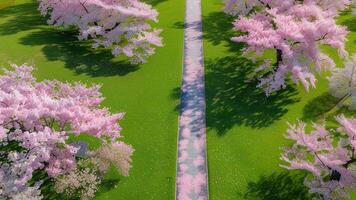 Aerial view of cherry blossom trees photo
