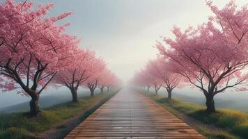 Cherry blossom path in the mist photo