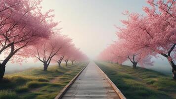 Cherry blossom path in the mist photo