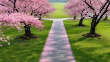 Cherry blossom path spring photo
