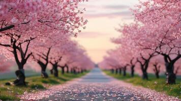 Cherry blossom trees path photo