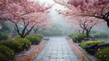 Cherry blossom pathway in spring photo