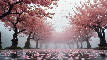 Cherry blossom petals falling in the rain photo