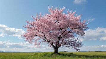 Cherry blossom tree in a field photo