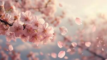 Falling cherry blossom petals photo