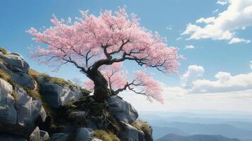 Cherry blossom tree on a cliff photo