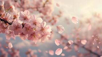 Falling cherry blossom petals photo