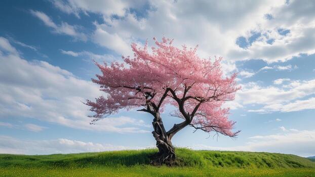 Pink cherry blossom tree in spring photo