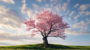 Single pink cherry blossom tree photo
