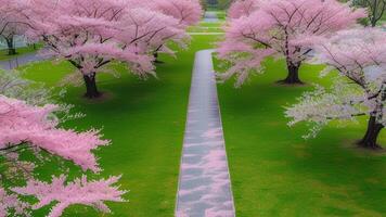 Cherry blossom trees path photo