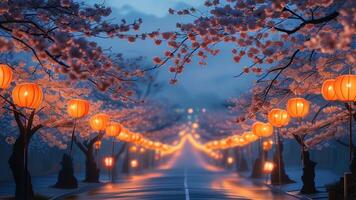 Cherry blossom tunnel at night photo