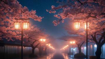 Cherry blossoms at night photo