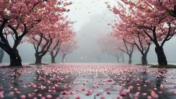 Cherry blossoms falling in the rain photo