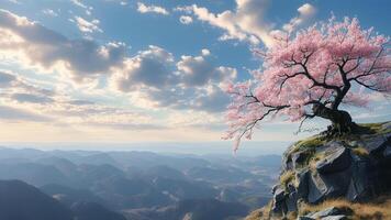Cherry blossom tree on a cliff photo