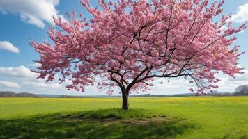 Pink cherry blossom tree in spring photo
