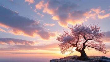 Sunrise over a blossoming tree photo