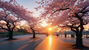 Sunrise through cherry blossoms photo