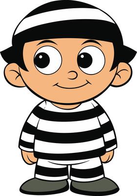 Cartoon jailer with black and white stripes