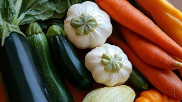 Bright, Colorful Vegetables Captured on a Natural Wooden Table photo