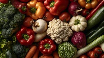 Fresh Vegetables on a Table Captured in Natural Overhead Light photo