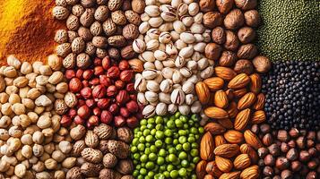 Vivid Variety of Nuts and Spices Highlighted in a Wide Frame photo