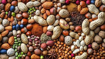 Bright Palette of Nuts and Spices in a Wide Perspective photo