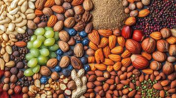 Vibrant Display of Nuts and Spices in a Wide Perspective photo