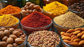 Stunning Wide Photograph Capturing Vibrant Nuts and Spices in Detail photo