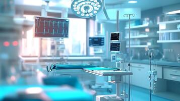 innovador operando habitación diseño exhibiendo avanzado médico tecnología y herramientas foto