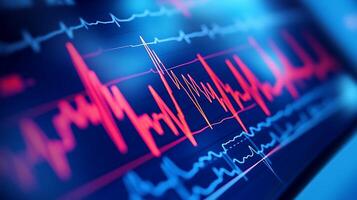 ECG Graph Lines Monitoring Heart Rhythm Captured on Advanced Close-Up Display photo