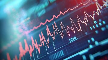 Precision ECG Monitor Close-Up Illustrating Detailed Heartbeat Activity Graph Lines photo
