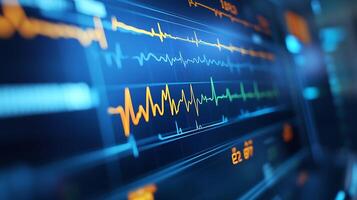 Heart Activity Captured by ECG Monitor Graph Lines in Real-Time Close-Up photo