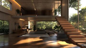 Airy Living Room with Open Plan Design and Oversized Windows photo