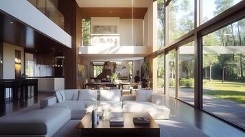 Stylish Open Living Space with Generous Windows and Modern Decor photo