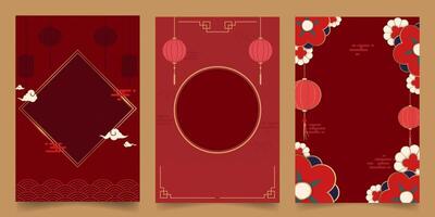 Chinese lunar new year design in red and gold set for card, banner and brocure background vector