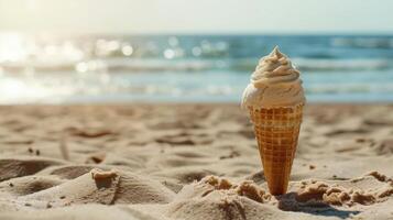Seaside Relaxation with Ice Cream Cone in the Sun. photo