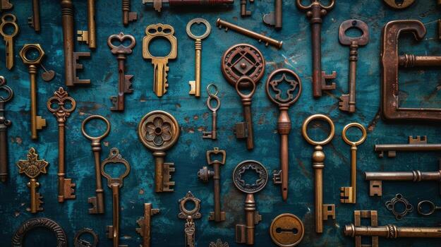 Detailed view of a solitary key on a simple backdrop photo