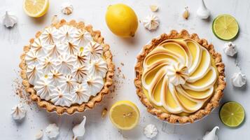 Key Lime Pie and Lemon Meringue on White. photo