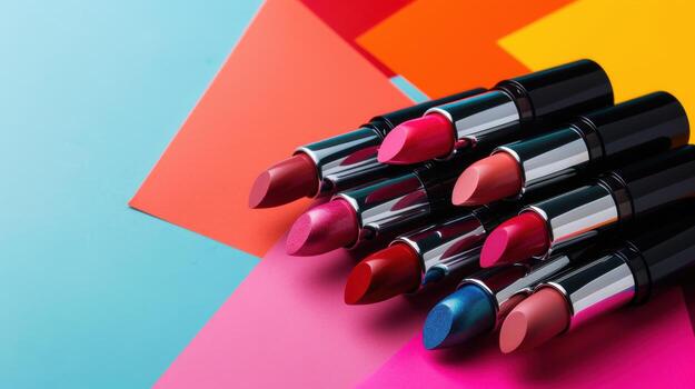Colorful Lipstick Collection on a Multicolored Background photo