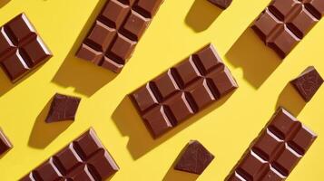 Milk Chocolate Bars Arranged on Yellow Background photo