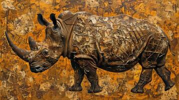 A Single White Rhinoceros Walking Through A Golden Abstract Landscape photo