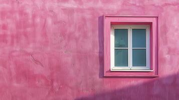 Pink Wall With White Window in a Building photo