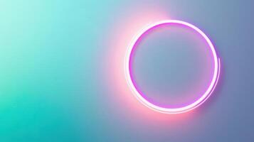 Pink Neon Circle Light On A Light Blue And Green Gradient Wall photo