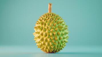 A Durian Fruit Stands Alone Against a Light Blue Background photo